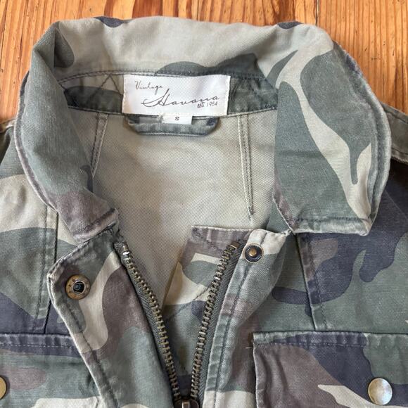 Vintage Havana green camo full zip adjustable waist utility womens jacket SIZE S - Picture 3 of 6